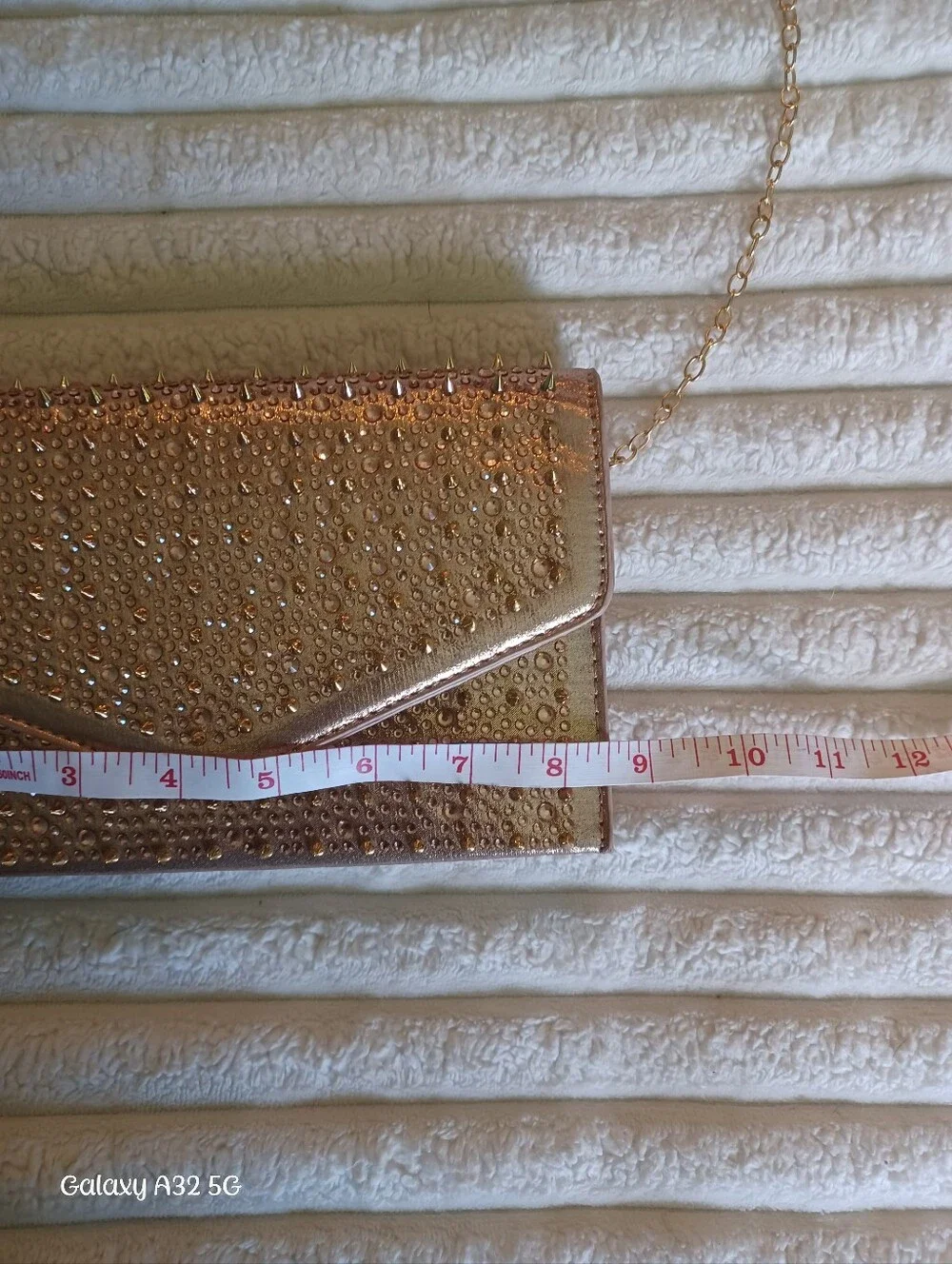 Steve Madden Metallic Rose Gold Rhinestone Studded Envelope Clutch Chain Strap